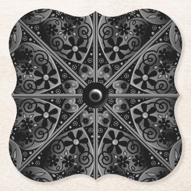 Ceramic Lace Black Paper Coaster (Front)