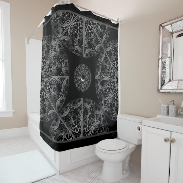 Ceramic Lace Black Shower Curtain (In Situ)