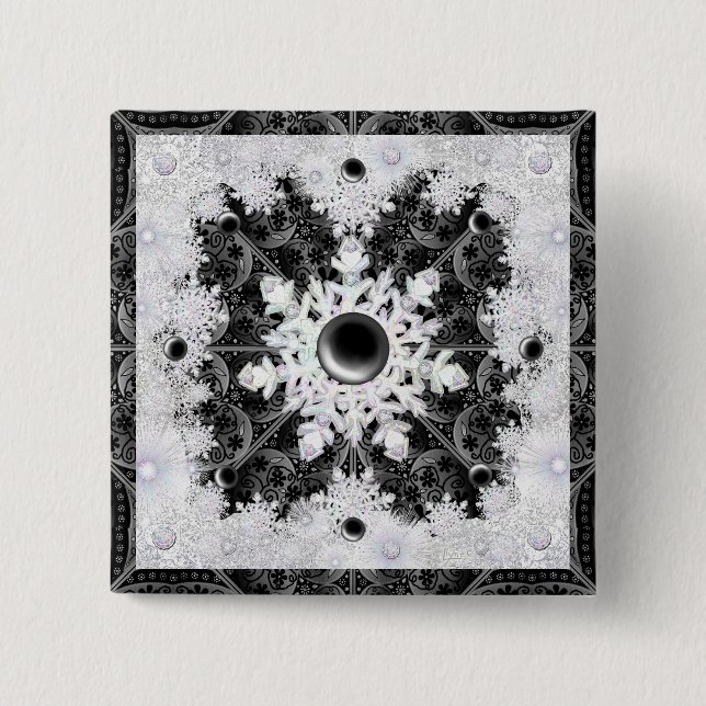 Ceramic lace black & snowflake 15 cm square badge (Front)
