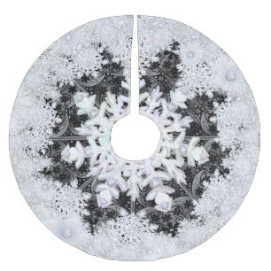 Ceramic lace black & snowflake brushed polyester tree skirt