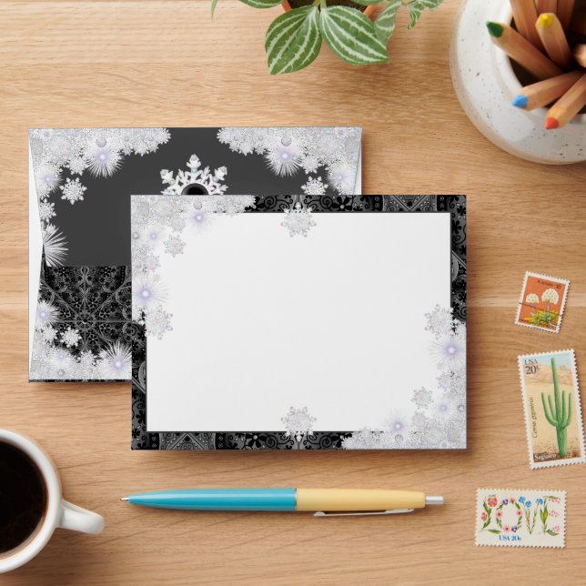 Ceramic lace black & snowflake envelope (Desk)