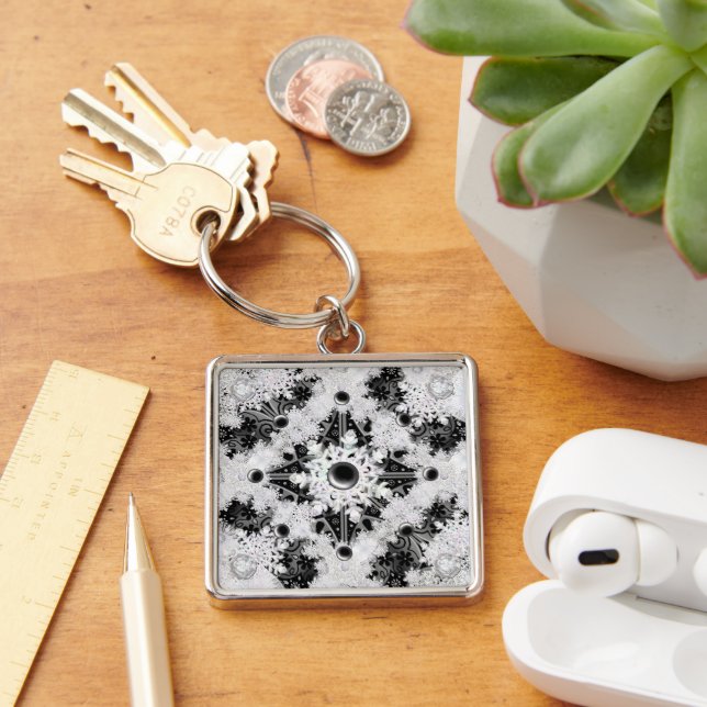 Ceramic lace black & snowflake key ring (Desk)