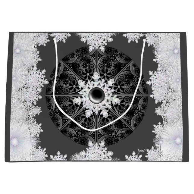 Ceramic lace black & snowflake large gift bag (Front)