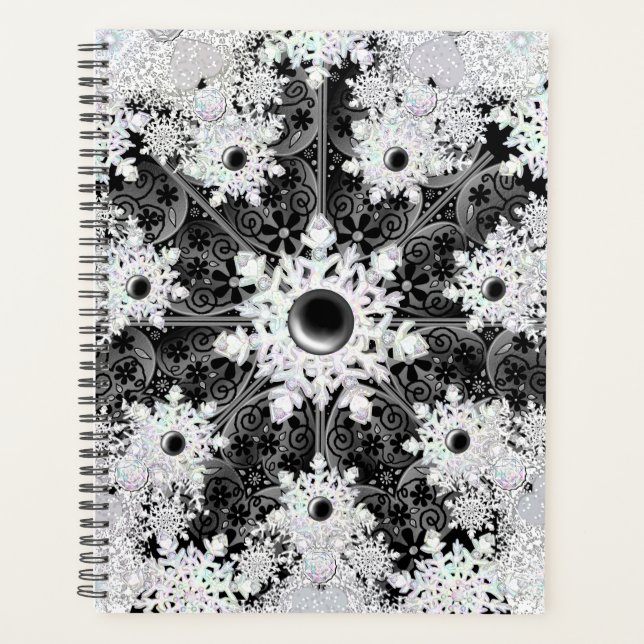Ceramic lace black & snowflake planner (Front)