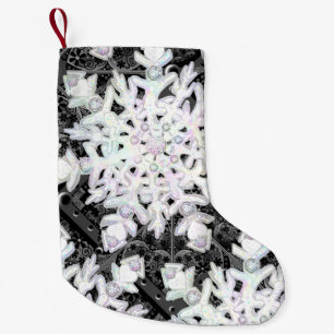 Ceramic lace black & snowflake small christmas stocking