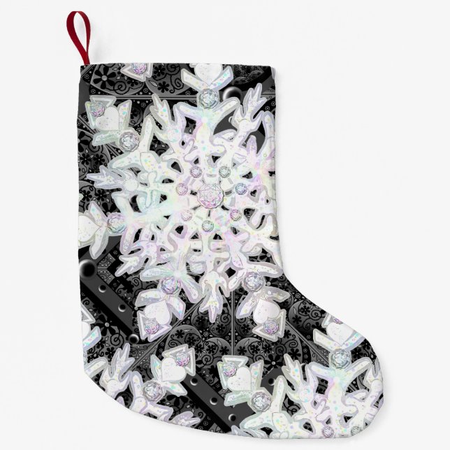 Ceramic lace black & snowflake small christmas stocking (Front)