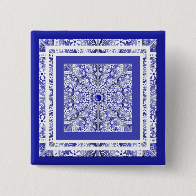 Ceramic Lace Blue of Greece 15 Cm Square Badge (Front)