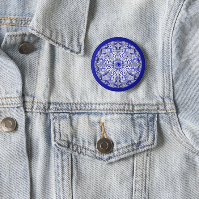 Ceramic Lace Blue of Greece 6 Cm Round Badge (In Situ)