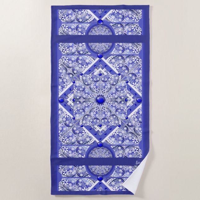 ceramic lace Blue of Greece Beach Towel (Front)