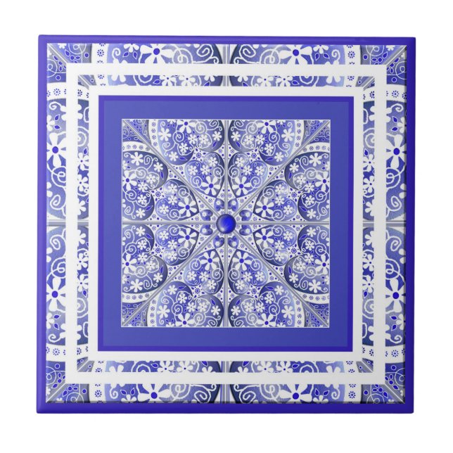 Ceramic Lace Blue of Greece Ceramic Tile (Front)