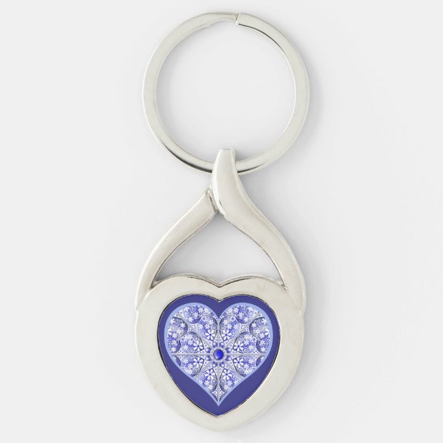 ceramic lace Blue of Greece Key Ring (Front)