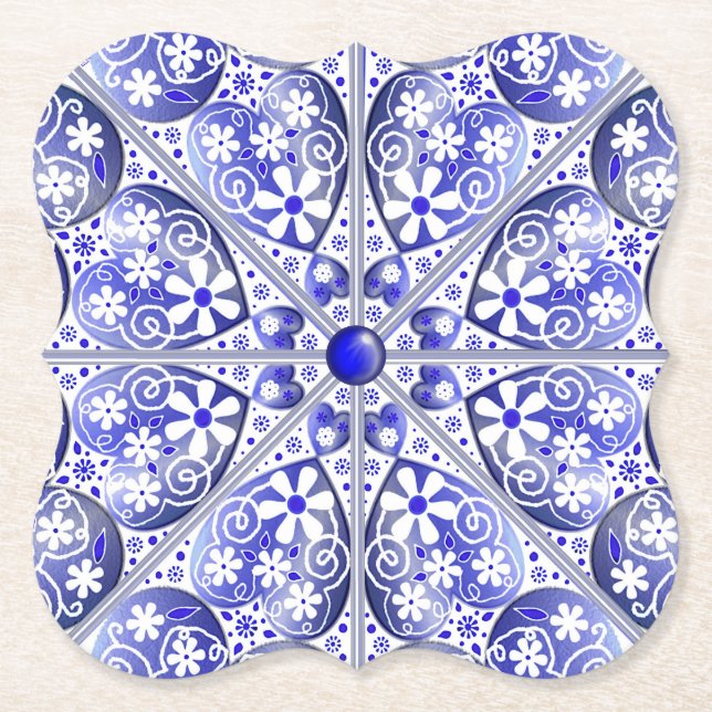 Ceramic lace Blue of Greece Paper Coaster (Front)
