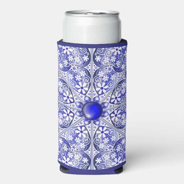 ceramic lace Blue of Greece Seltzer Can Cooler (Seltzer Front)