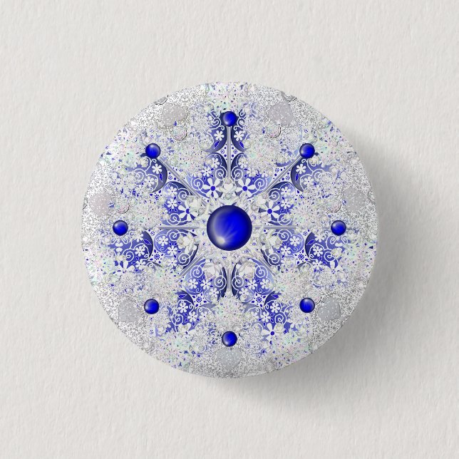 Ceramic Lace Blue of Greece & snowflake 3 Cm Round Badge (Front)