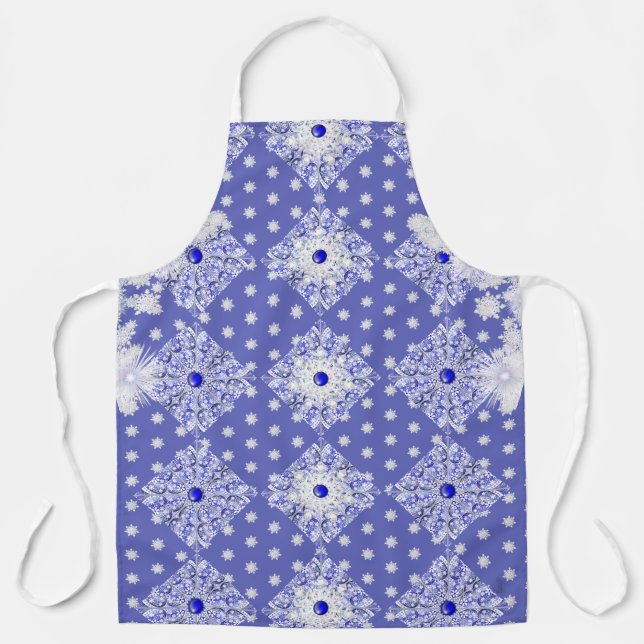 Ceramic Lace Blue of Greece & snowflake Apron (Front)