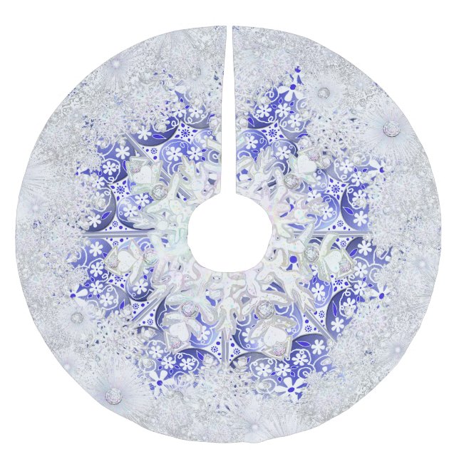 Ceramic Lace Blue of Greece & snowflake Brushed Polyester Tree Skirt (Front)