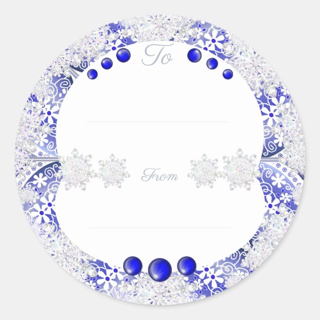 Ceramic Lace Blue of Greece & snowflake Classic Round Sticker (Front)
