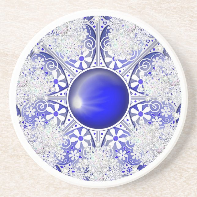 Ceramic lace Blue of Greece & snowflake Coaster (Front)
