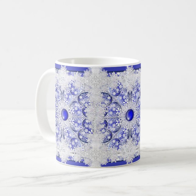 Ceramic lace Blue of Greece & snowflake Coffee Mug (Front Left)