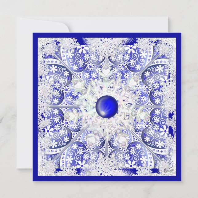 Ceramic Lace Blue of Greece & snowflake Invitation (Front)