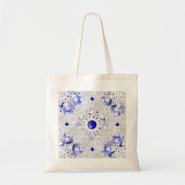 Ceramic lace blue of Greece & snowflake Tote Bag (Front)
