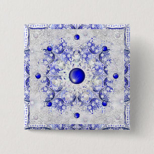 Ceramic Lace Blue of Greece & snowflakes 15 Cm Square Badge