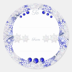 Ceramic Lace Blue of Greece & snowflakes Classic Round Sticker
