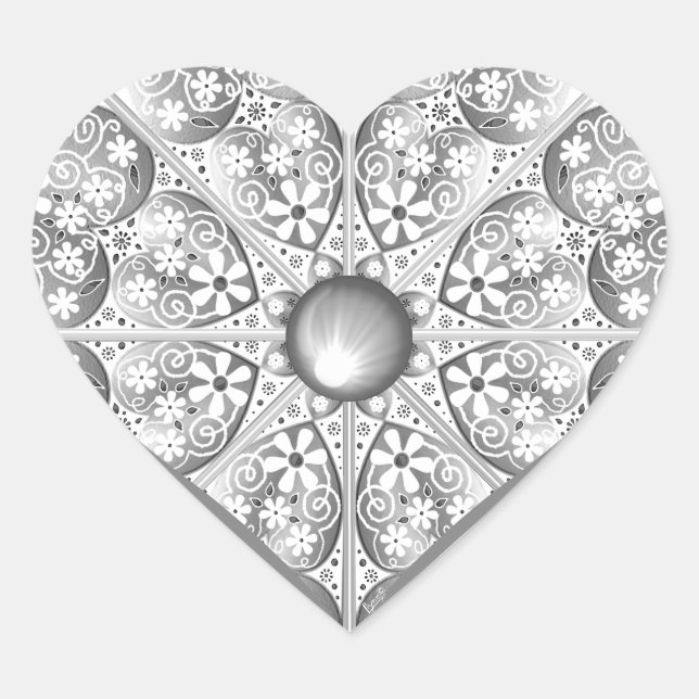 Ceramic Lace grey Heart Sticker (Front)