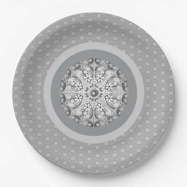 Ceramic lace Grey Paper Plate (Front)