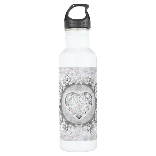 Ceramic lace grey & snowflake 710 ml water bottle (Front)