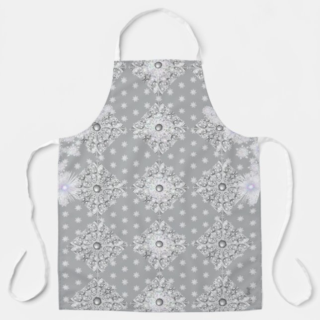 Ceramic lace grey & snowflake apron (Front)