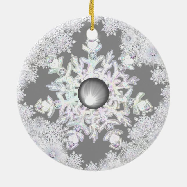Ceramic lace grey & snowflake ceramic ornament (Back)