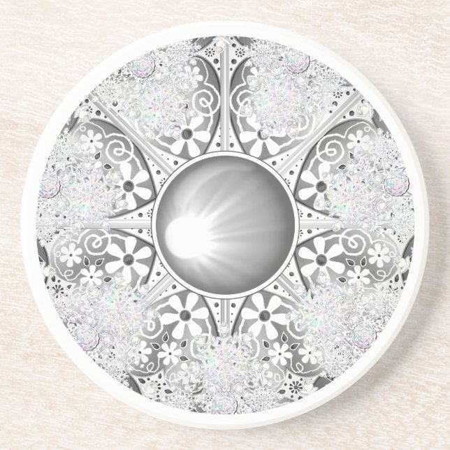 Ceramic lace grey &snowflake coaster (Front)
