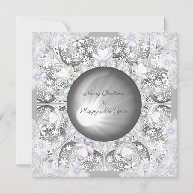 Ceramic lace grey & snowflake holiday card (Front)