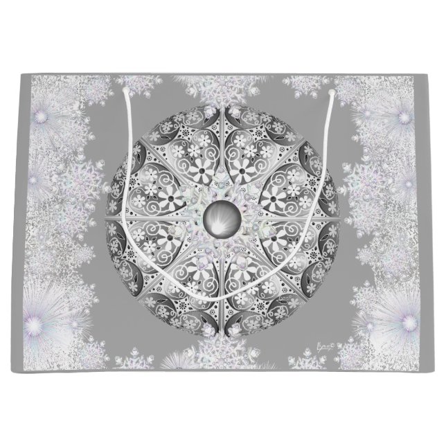 Ceramic lace grey & snowflake large gift bag (Front)