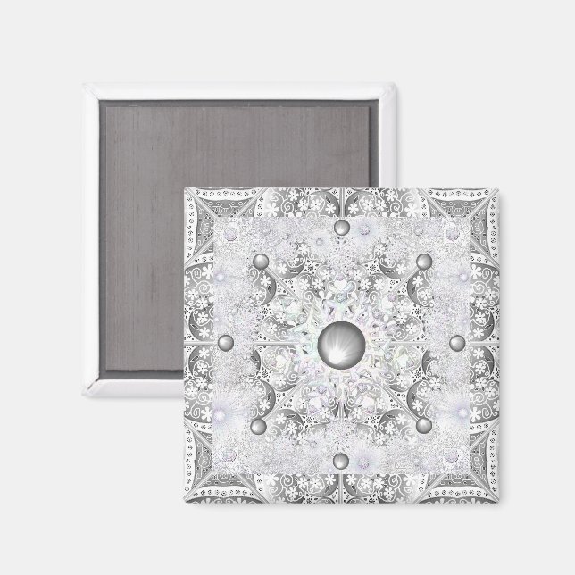 Ceramic lace Grey & snowflake Magnet (Front/Back)