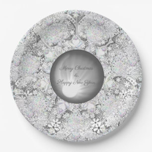 Ceramic lace grey & snowflake paper plate
