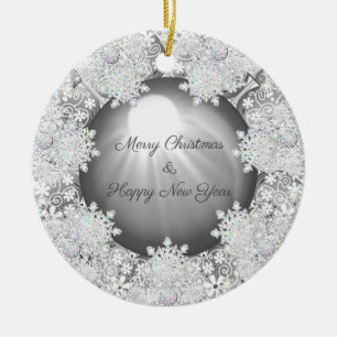 Ceramic Lace grey & snowflakes Ceramic Ornament