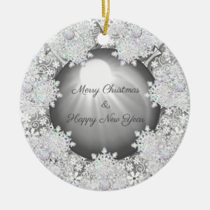 Ceramic Lace grey & snowflakes Ornament