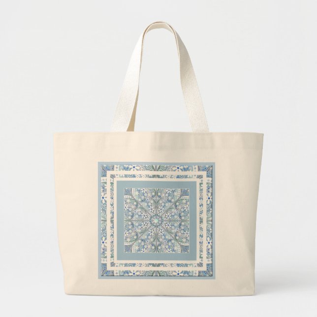 Ceramic lace Light blue Large Tote Bag (Front)