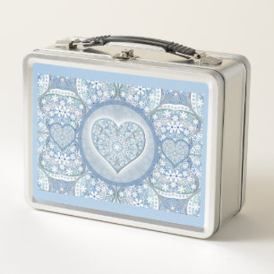 Ceramic lace Light blue Metal Lunch Box