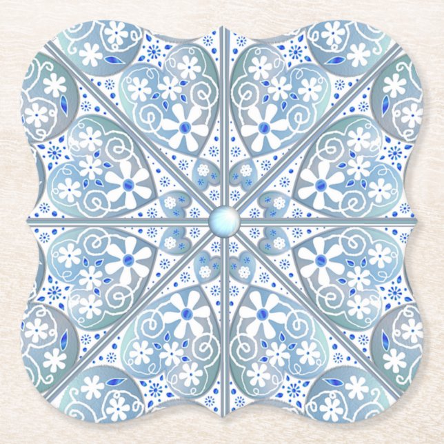 Ceramic lace Light blue Paper Coaster (Front)