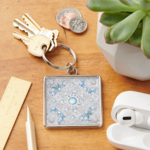 Ceramic lace light blue & snowflake key ring