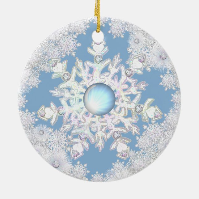 Ceramic lace light blue & snowflake ornament (Back)
