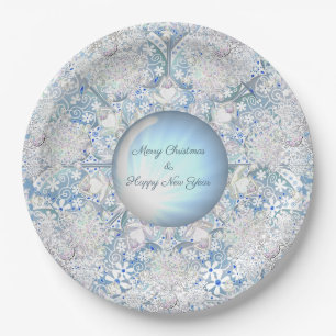 Ceramic lace light blue & snowflake paper plate
