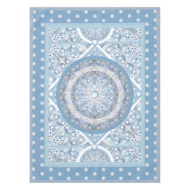 Ceramic lace light blue & snowflake tablecloth (Front)