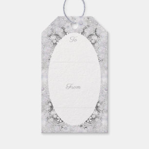 Ceramic lace light grey & snowflake gift tags