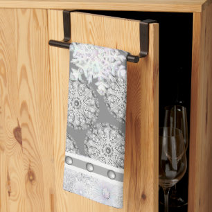 Ceramic lace light grey & snowflake tea towel