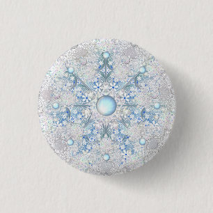 Ceramic lace sky blue &snowflake 3 cm round badge