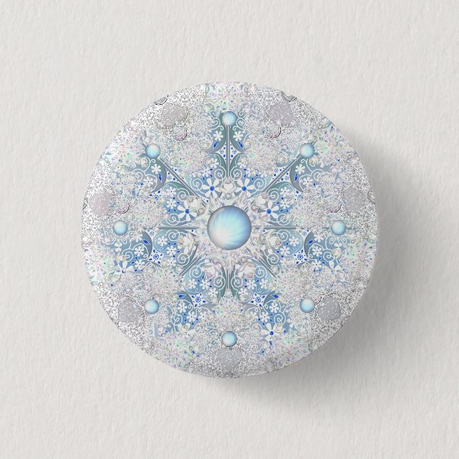 Ceramic lace sky blue &snowflake 3 cm round badge (Front)